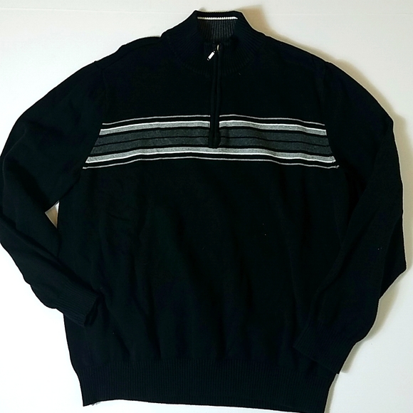 John Ashford Other - John Ashford black with gray stripe three quarter zipper front sweater size xl
